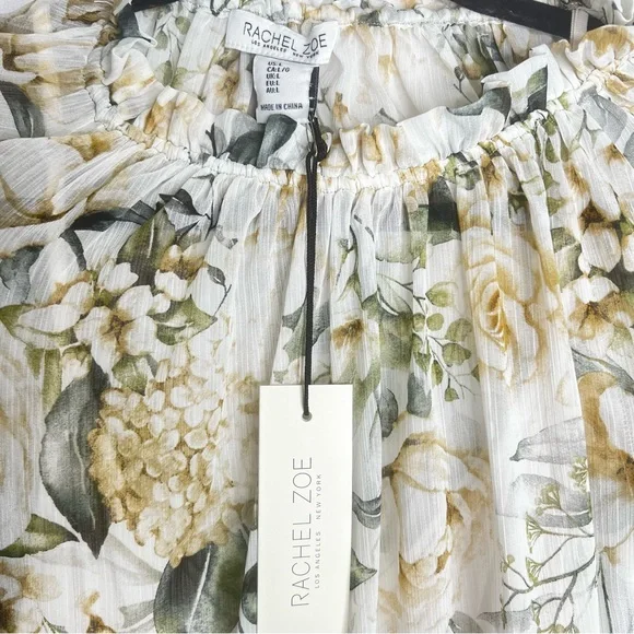 NWT Rachel Zoe Sheer Long Sleeve Blouse Ruffle Neck Floral Sz L Flowy Romantic - Picture 5 of 7